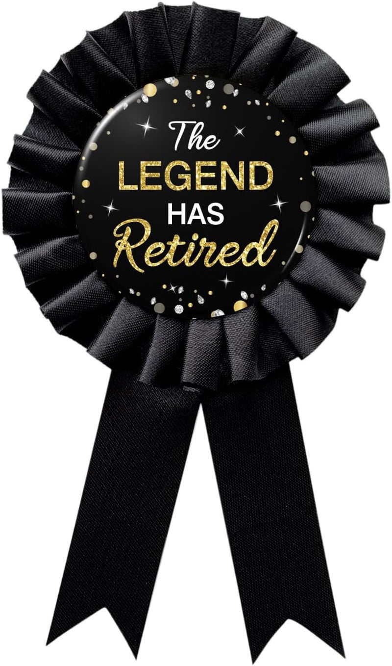WOWOPA The Legend Has Retired Badge Pin, Black Satin Fabric Retired and Retirement Farewell/Going Away Corsage Button Pin Party Decoration - Image 1